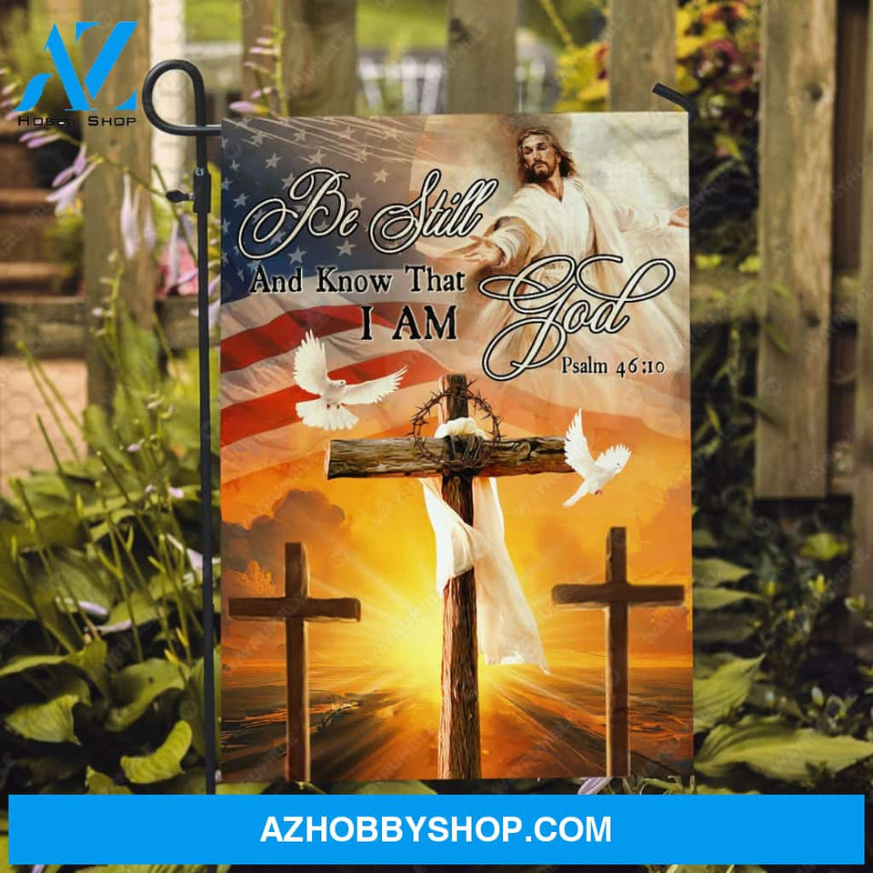 Wooden crosses, Flying doves, Jesus drawing, USA flag, Be still I am God - Jesus Flag