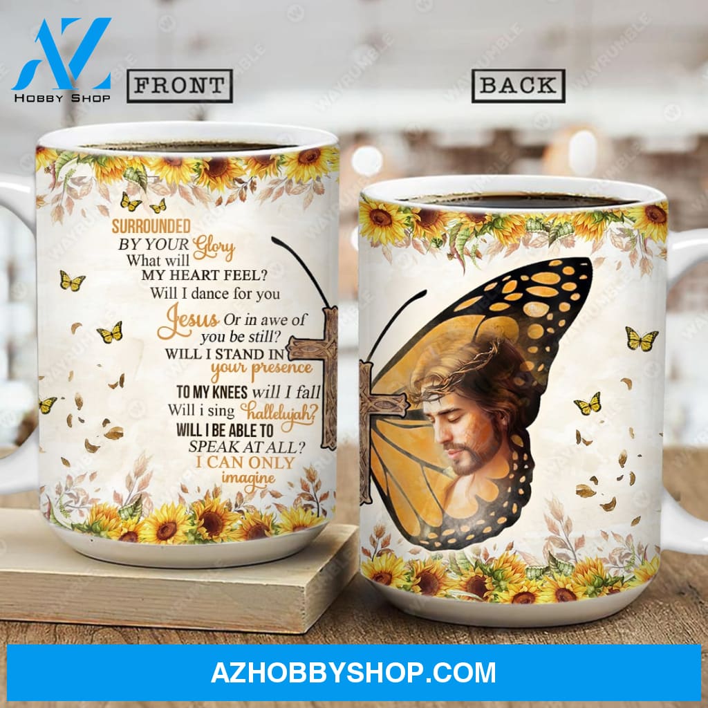 Yellow butterfly, Sunflower, Jesus painting, I can only imagine - Jesus AOP Mug