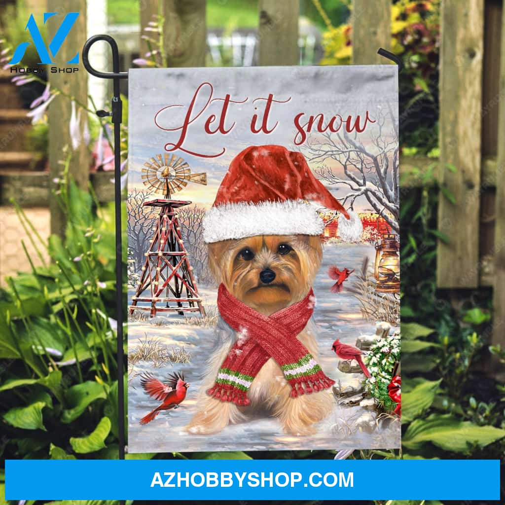 Yorkshire Terrier, Cute dog, Winter season, Christmas decoration, Let it snow - Jesus Flag