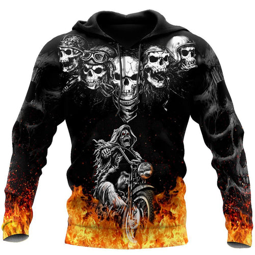 Unisex Hoodie All Over Print Skull Gifts Biker Skulls On The Fire Unisex Hoodie