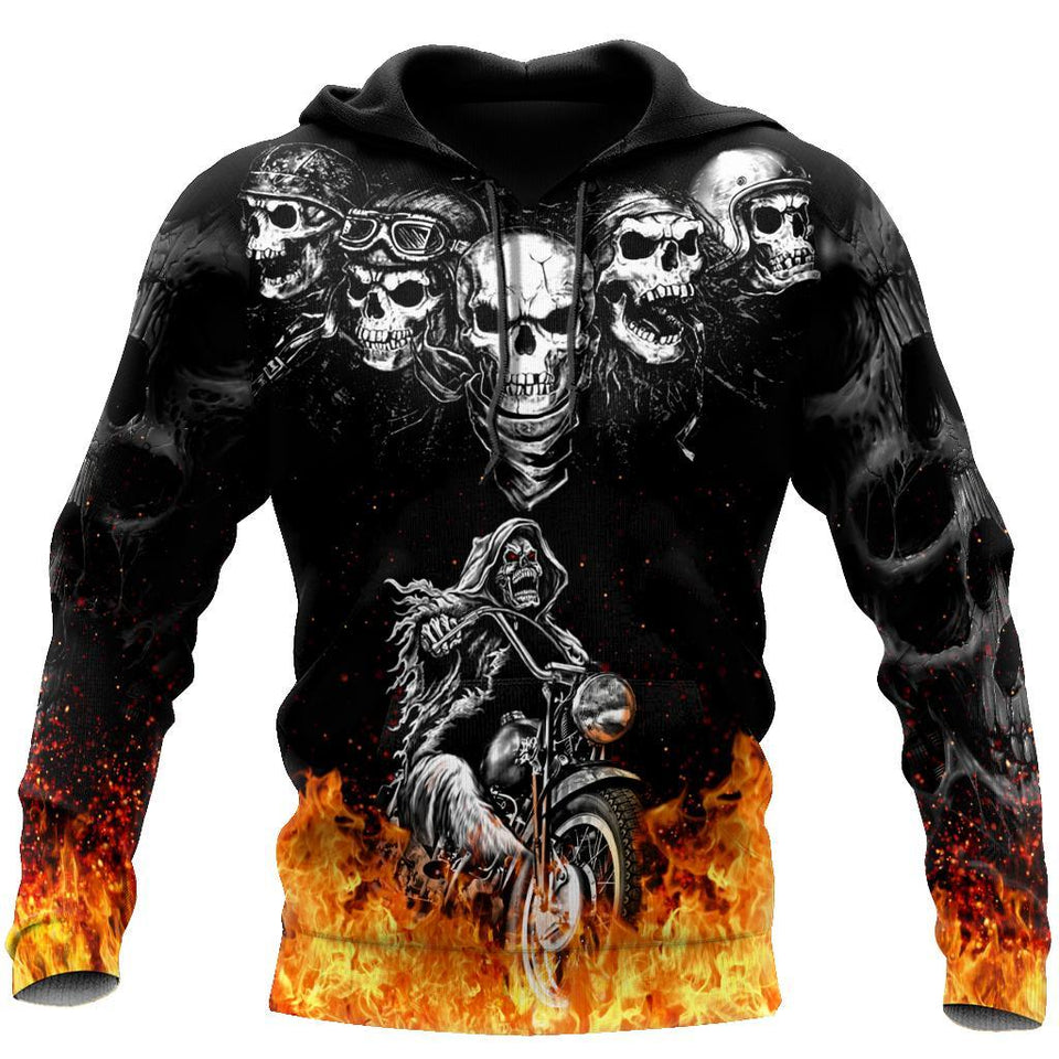 Unisex Hoodie All Over Print Skull Gifts Biker Skulls On The Fire Unisex Hoodie