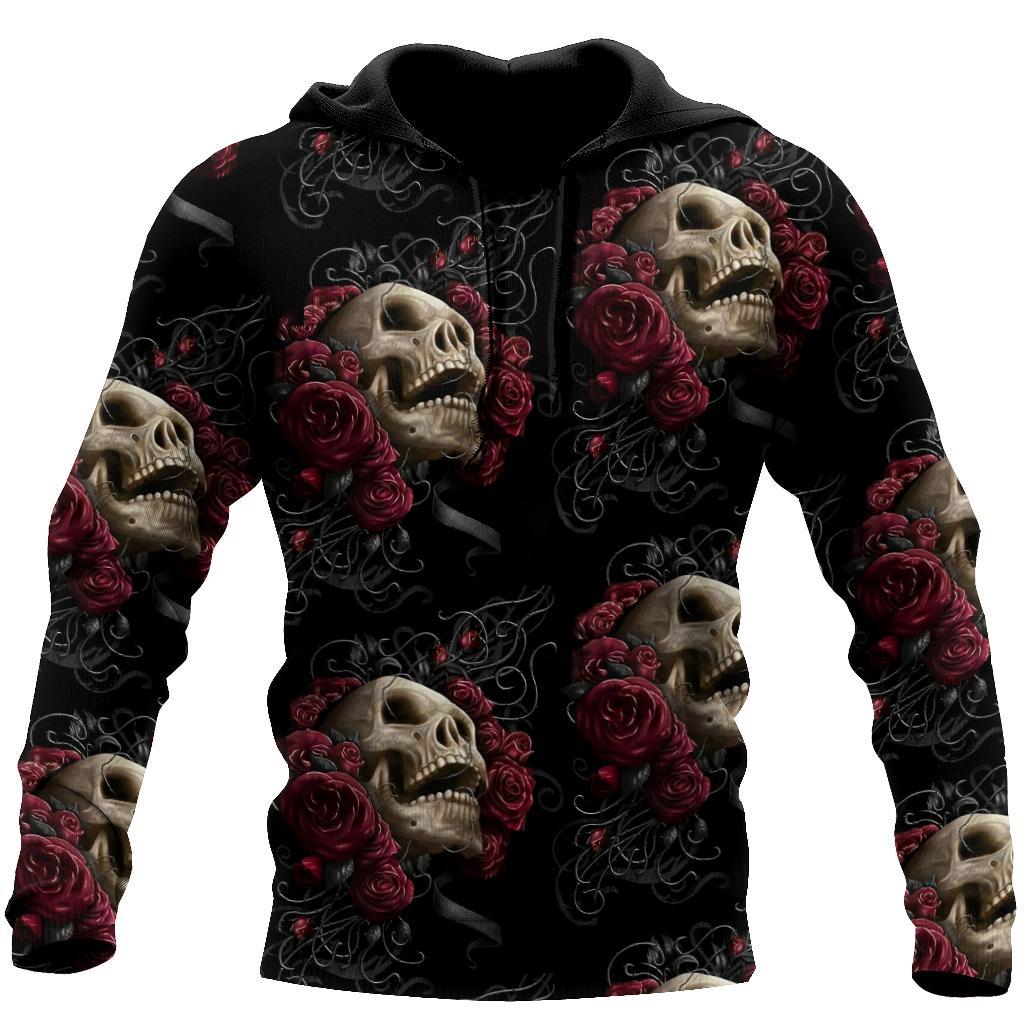 Unisex Hoodie All Over Print Skull Gifts Skulls And Roses Art Unisex Hoodie