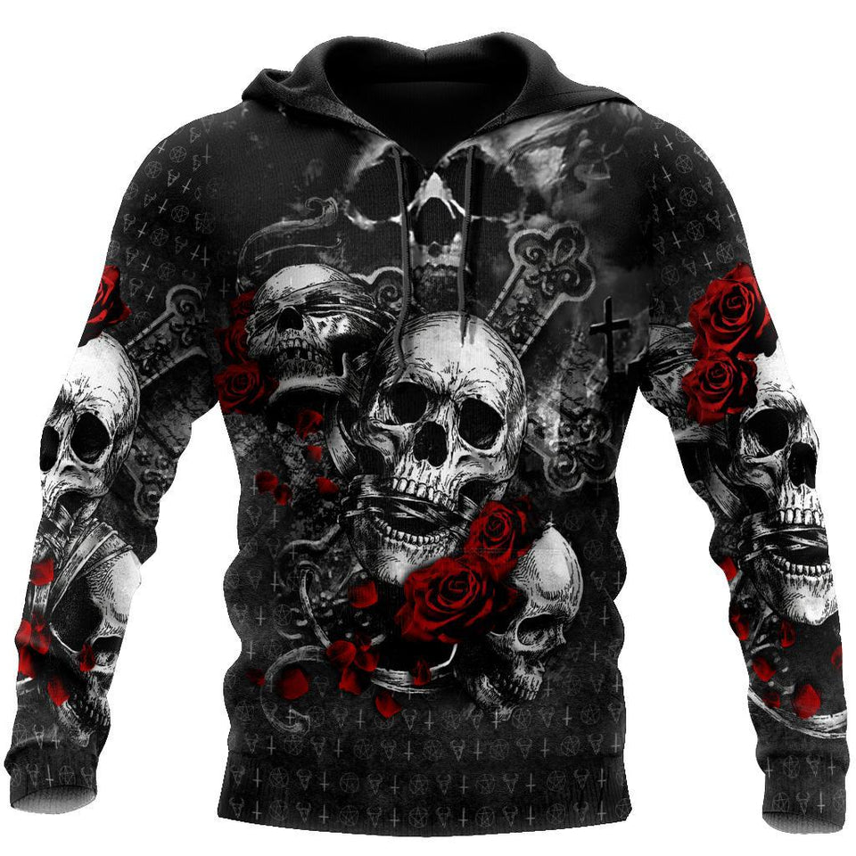 Unisex Hoodie All Over Print Skull Gifts Skulls On The Roses Unisex Hoodie