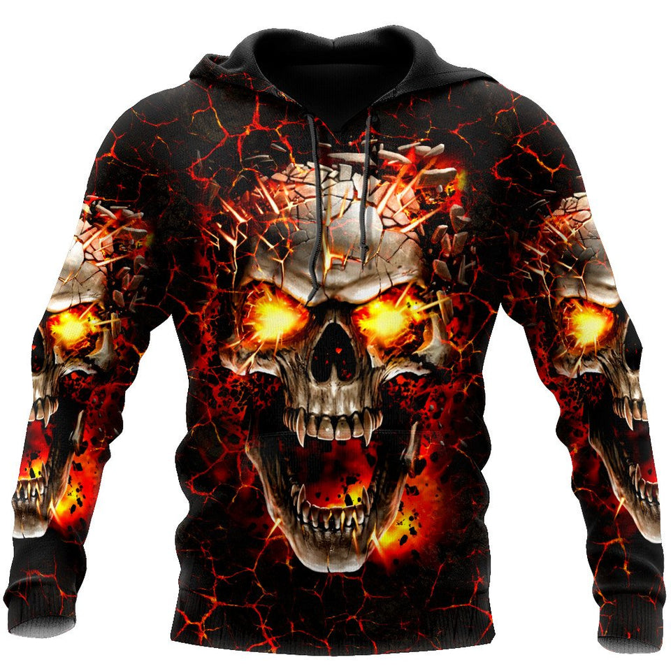 Unisex Hoodie All Over Print Skull Gifts Fire Skull Art Unisex Hoodie