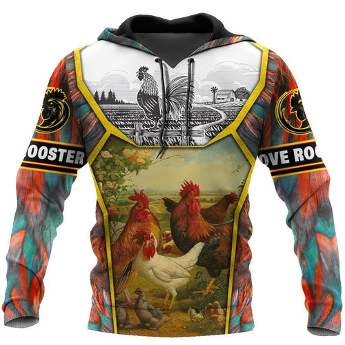 Rooster Floral All Over Print Unisex Hoodie