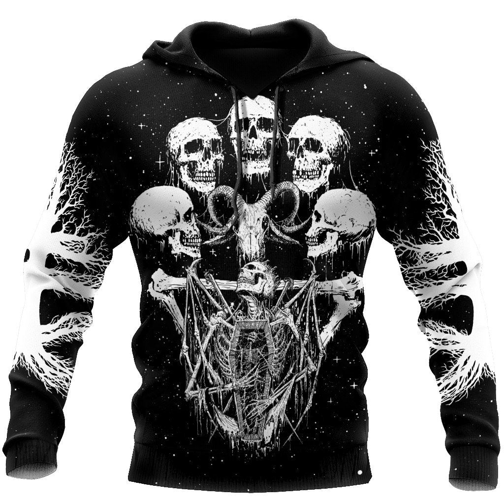 Unisex Hoodie All Over Print Skull Gifts Dark Art Satanic Skull Unisex Hoodie