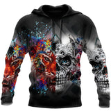 Unisex Hoodie All Over Print Skull Gifts Tiger And Skull Art Unisex Hoodie