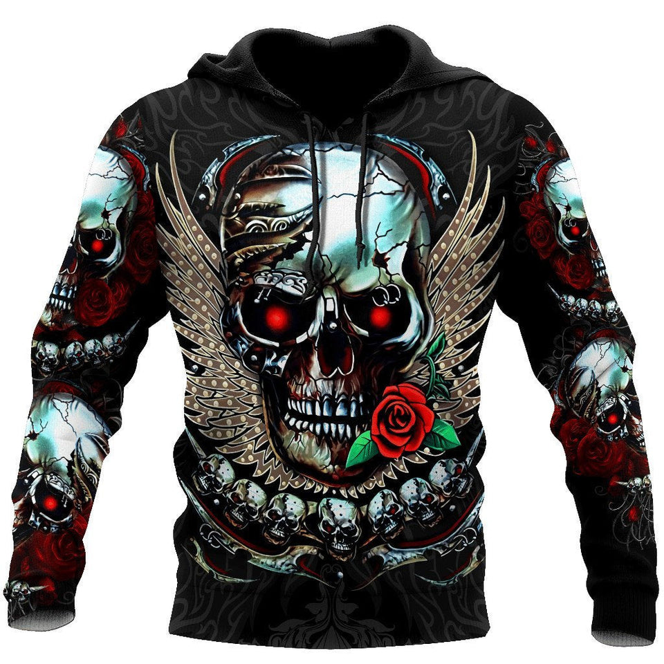 Unisex Hoodie All Over Print Skull Gifts Machine Robot Skull All Over Printed Unisex Hoodie