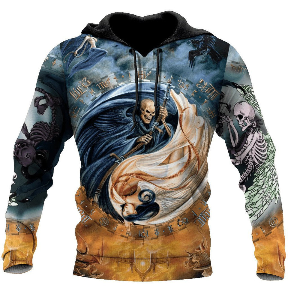 Unisex Hoodie All Over Print Skull Gifts Yin and Yang Skull All Over Printed Unisex Hoodie