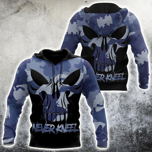 Unisex Hoodie All Over Print Skull Gifts Blue Camo Skull Unisex Hoodie