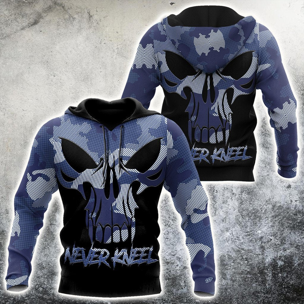 Unisex Hoodie All Over Print Skull Gifts Blue Camo Skull Unisex Hoodie