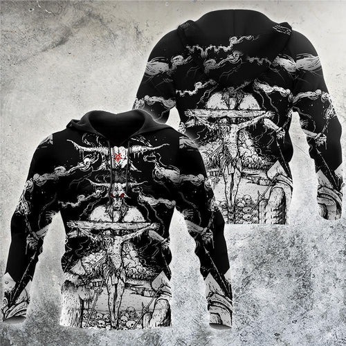 Unisex Hoodie All Over Print Skull Gifts Skull Satanic And Cross Unisex Hoodie