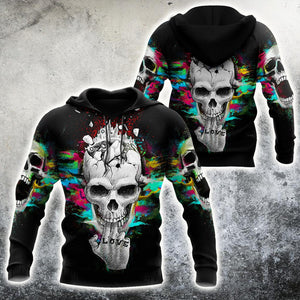 Unisex Hoodie All Over Print Skull Gifts Love In Hand Skull Unisex Hoodie