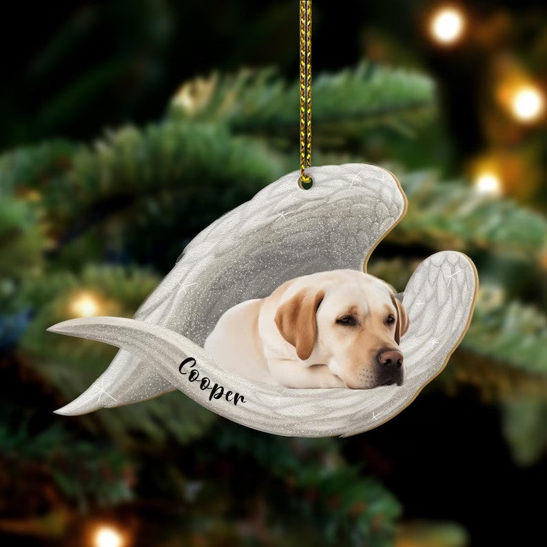 Personalized Labrador Sleeping Angel Wing Flat 2D Memorial Dog, Custom Labrador Dog Christmas Ornament, Dog Memorial Gift, Pet Lover Gift