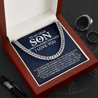 To My Dear Son Necklace Gift - Stay Strong, Be Confident and Just Do Your Best Cuban Link Chain Necklace LX053C