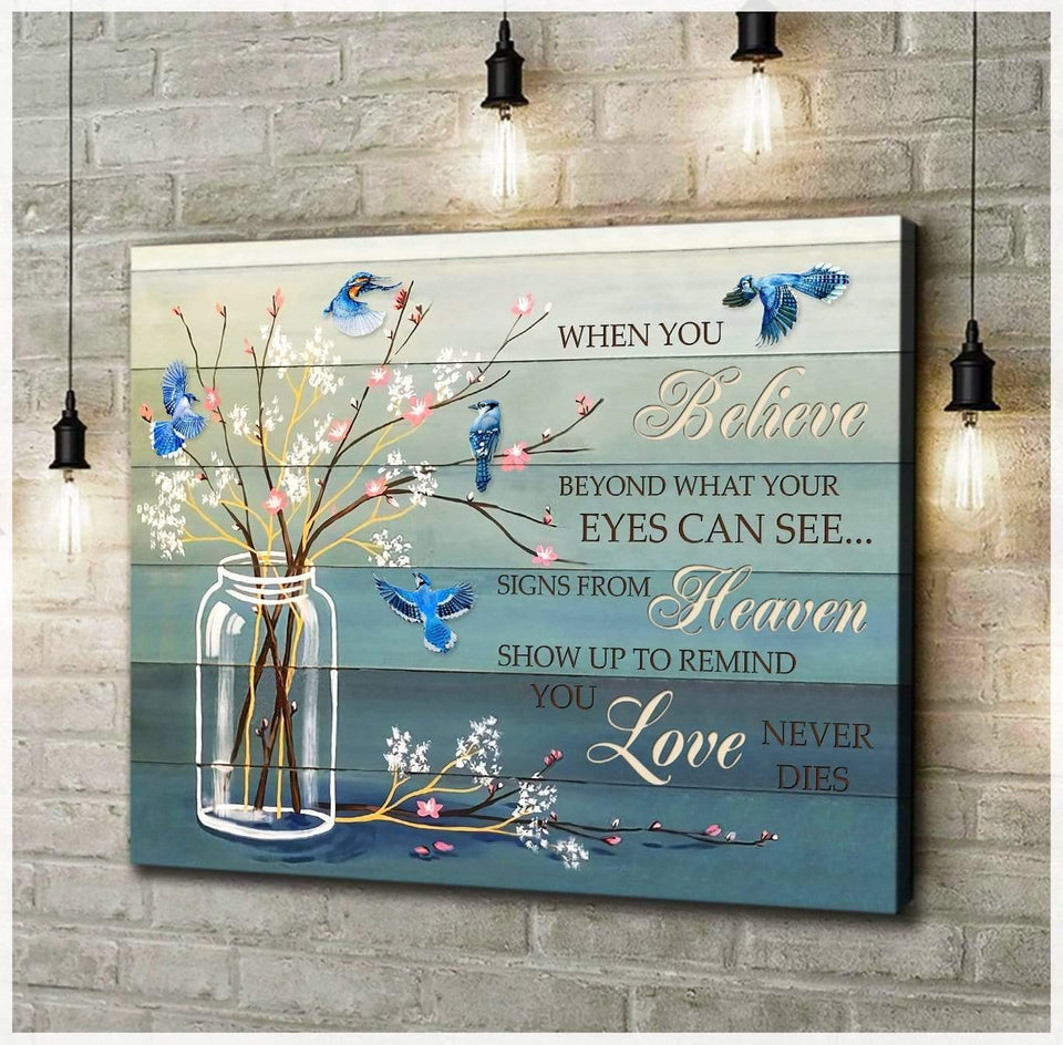 When You Believe Blue Jay Bird Wall Art Canvas