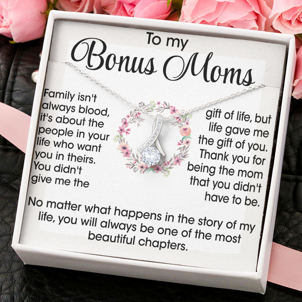 To My Bonus Mom Necklace Gift - Life gave me the gift of you Love Knot, Alluring Beauty, Eternal Hope Necklace LX070C