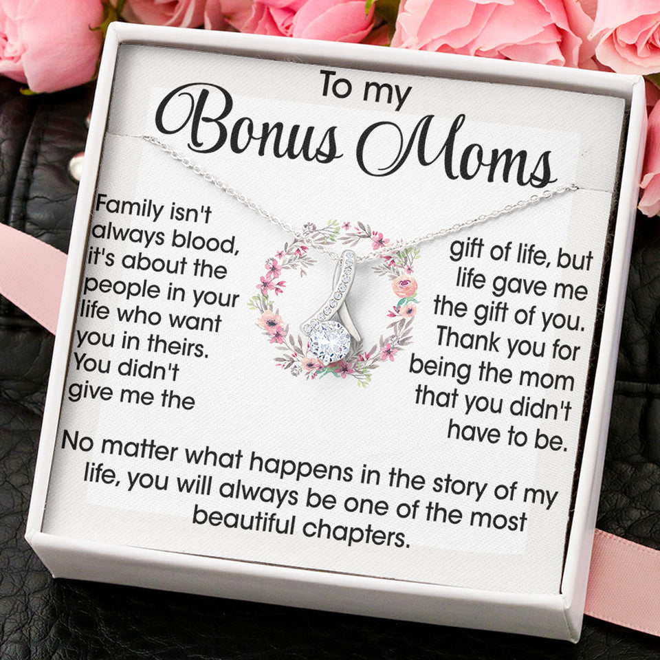 To My Bonus Mom Necklace Gift - Life gave me the gift of you Love Knot, Alluring Beauty, Eternal Hope Necklace LX070C