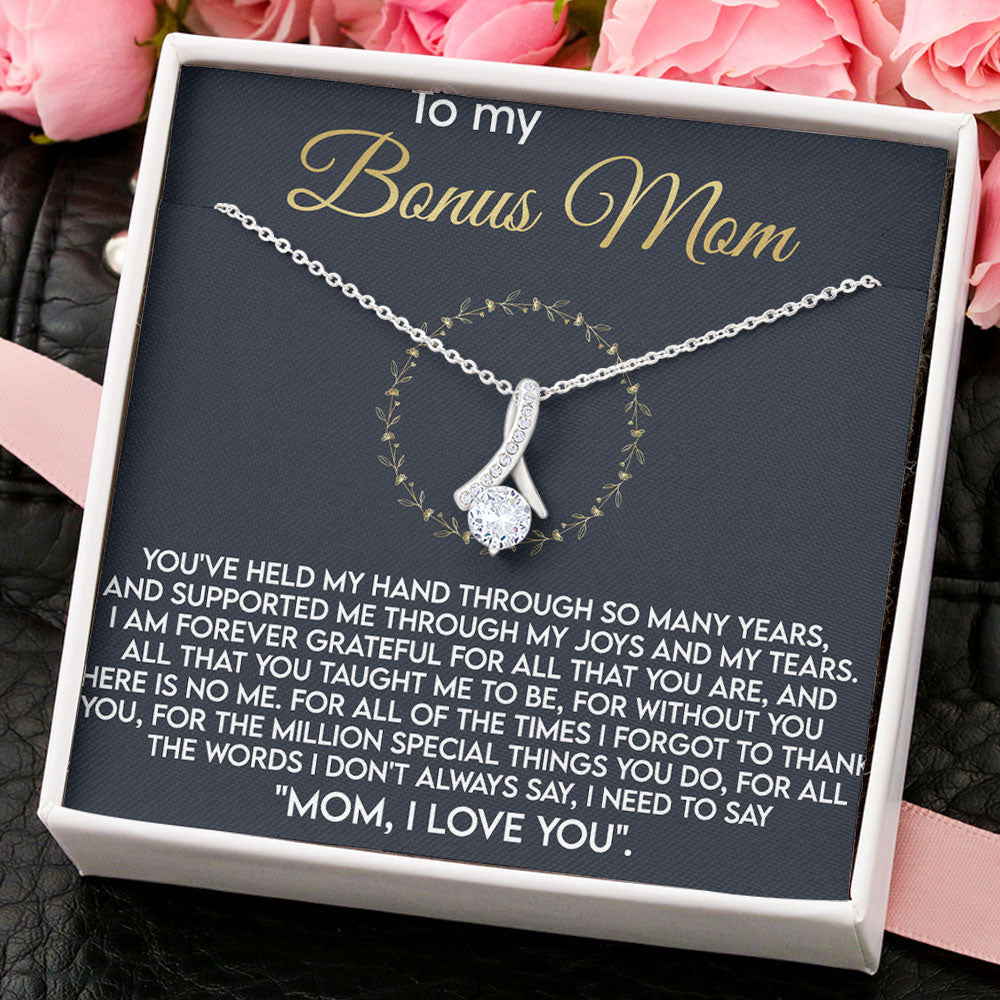 To My Bonus Mom Necklace Gift - Mom, I Love You - Love Knot, Alluring Beauty, Eternal Hope Necklace LX070D