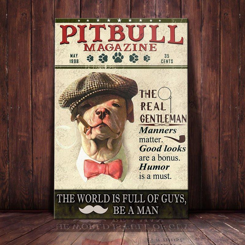 Pitbull Dog Magazine Canvas Wall Art, Wall Decor Visual Art
