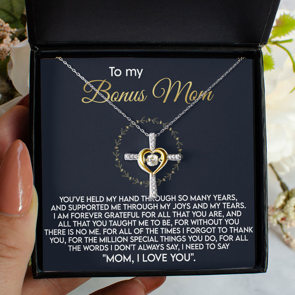 To My Bonus Mom Necklace Gift - Mom, I Love You - Love Knot, Alluring Beauty, Eternal Hope Necklace LX070D