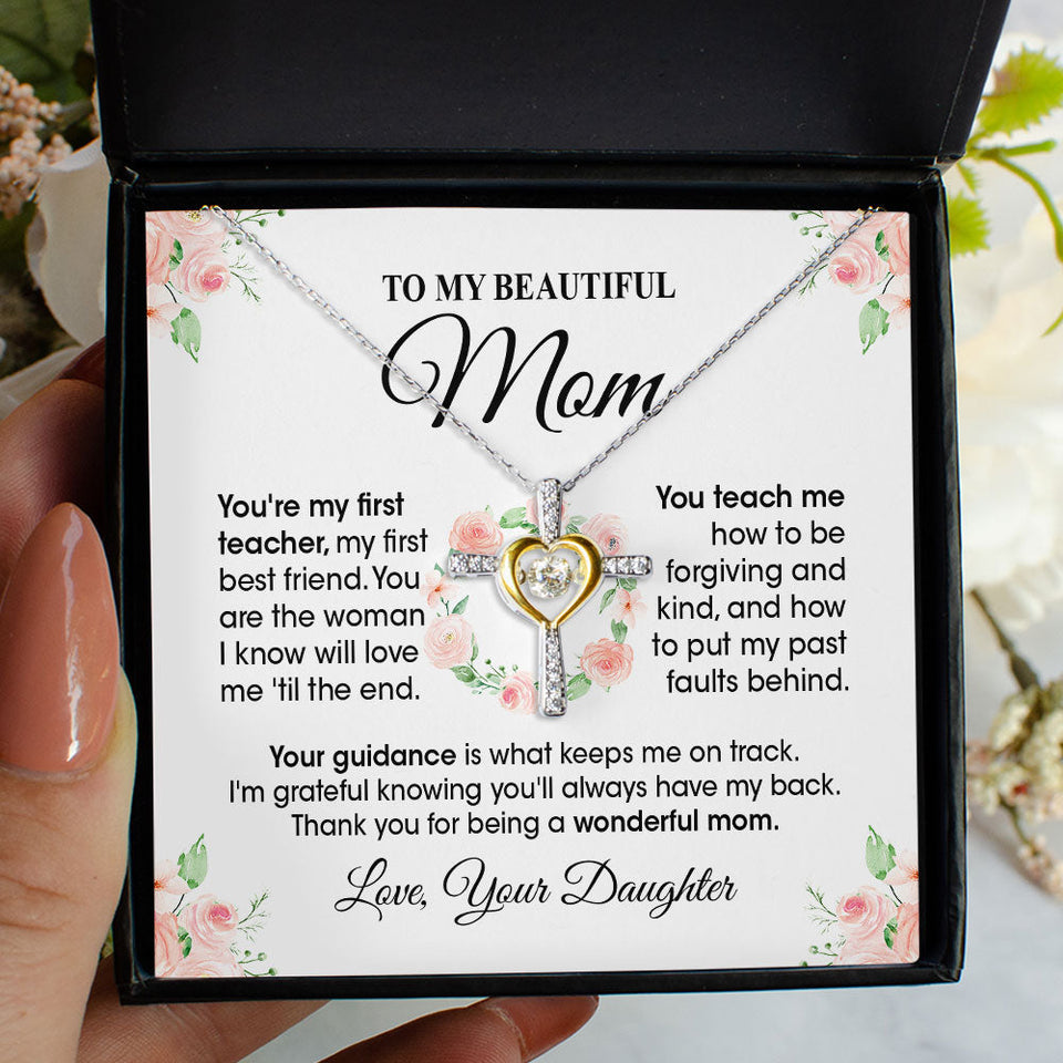 To My Beautiful Mother Necklace Gift From Daughter Son - You're my first teacher Love Knot, Alluring Beauty Necklace LX067C