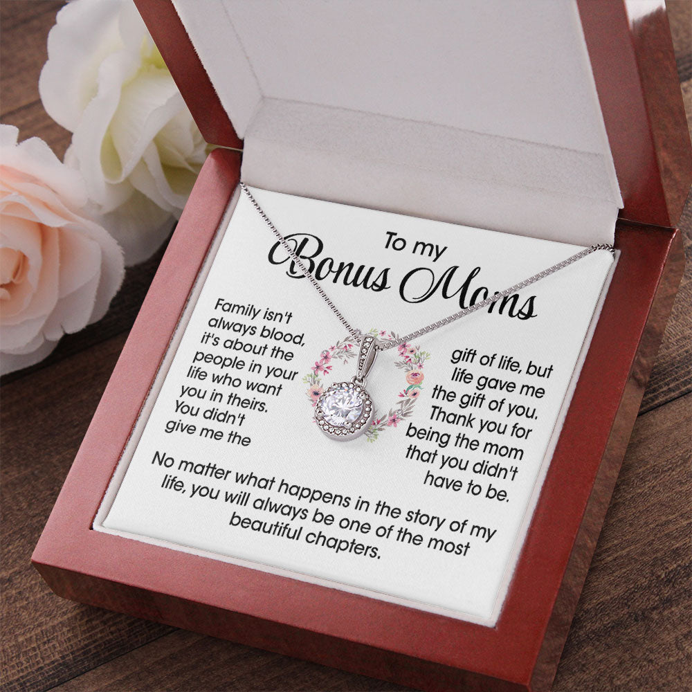 To My Bonus Mom Necklace Gift - Life gave me the gift of you Love Knot, Alluring Beauty, Eternal Hope Necklace LX070C