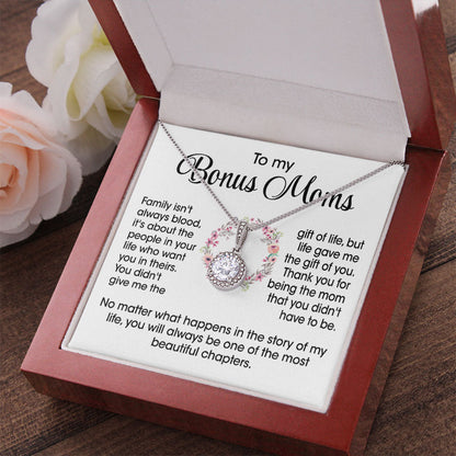 To My Bonus Mom Necklace Gift - Life gave me the gift of you Love Knot, Alluring Beauty, Eternal Hope Necklace LX070C