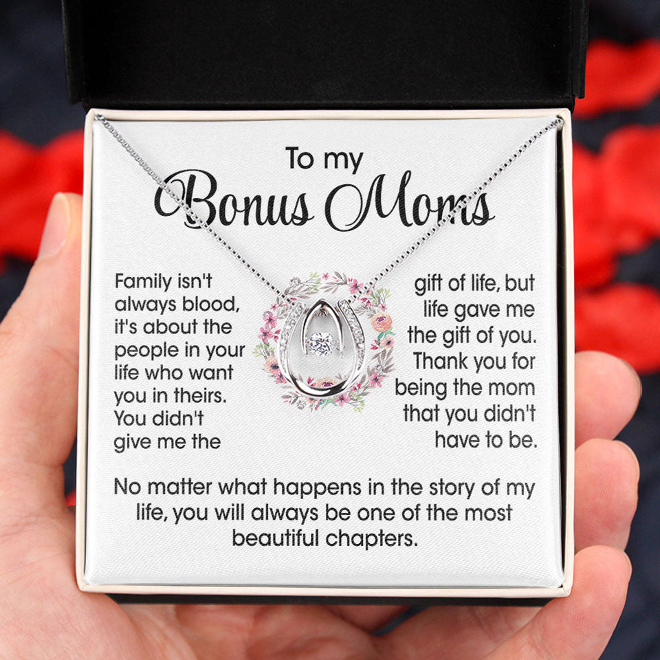 To My Bonus Mom Necklace Gift - Life gave me the gift of you Love Knot, Alluring Beauty, Eternal Hope Necklace LX070C