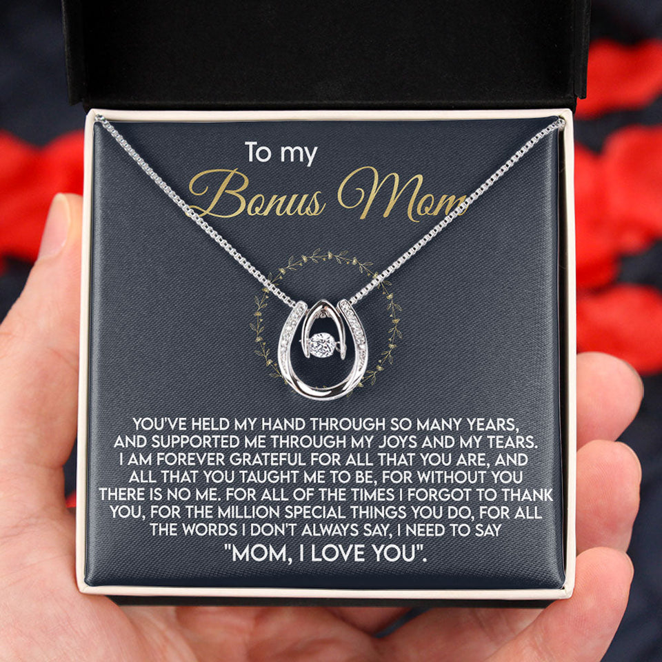 To My Bonus Mom Necklace Gift - Mom, I Love You - Love Knot, Alluring Beauty, Eternal Hope Necklace LX070D