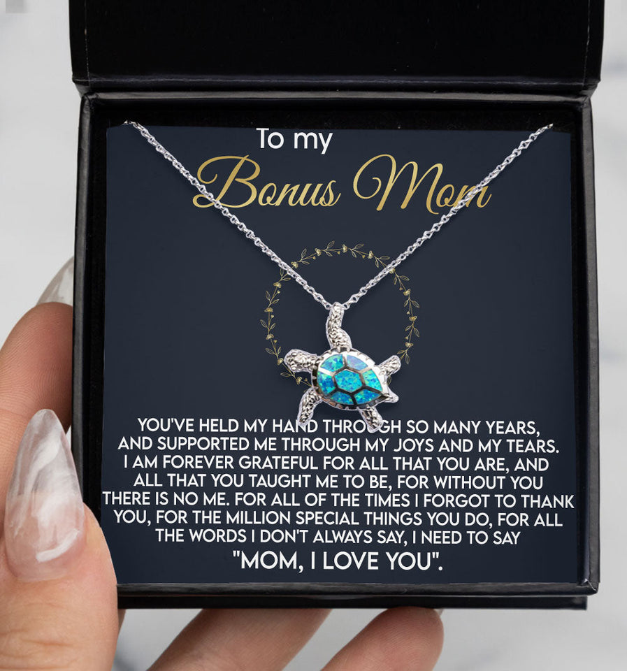 To My Bonus Mom Necklace Gift - Mom, I Love You - Love Knot, Alluring Beauty, Eternal Hope Necklace LX070D