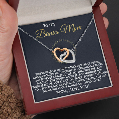 To My Bonus Mom Necklace Gift - Mom, I Love You - Love Knot, Alluring Beauty, Eternal Hope Necklace LX070D