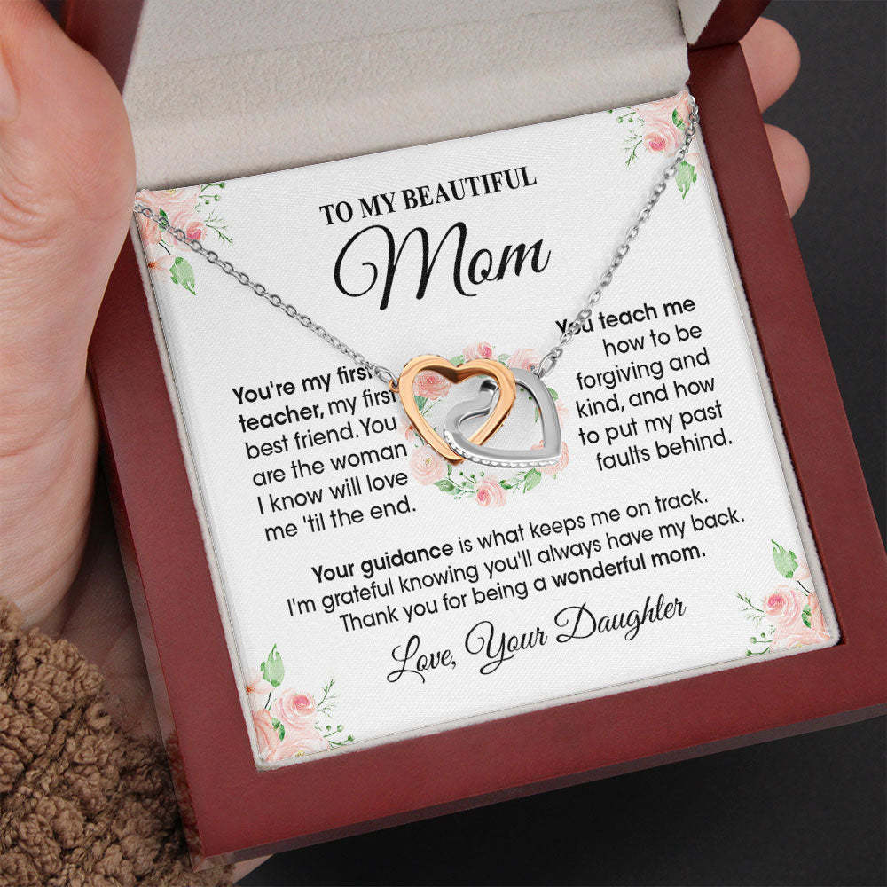 To My Beautiful Mother Necklace Gift From Daughter Son - You're my first teacher Love Knot, Alluring Beauty Necklace LX067C