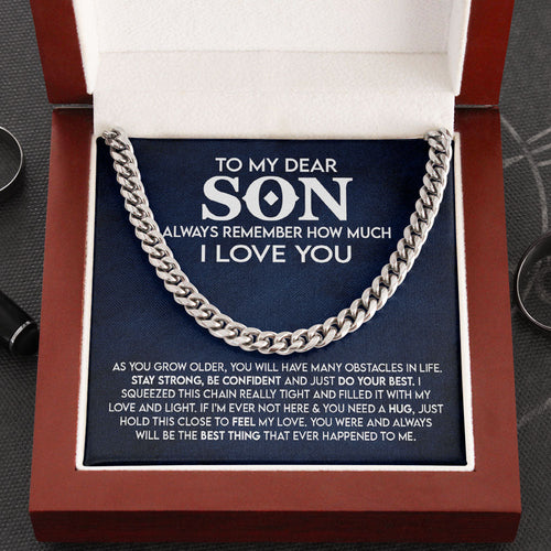 To My Dear Son Necklace Gift - Stay Strong, Be Confident and Just Do Your Best Cuban Link Chain Necklace LX053C