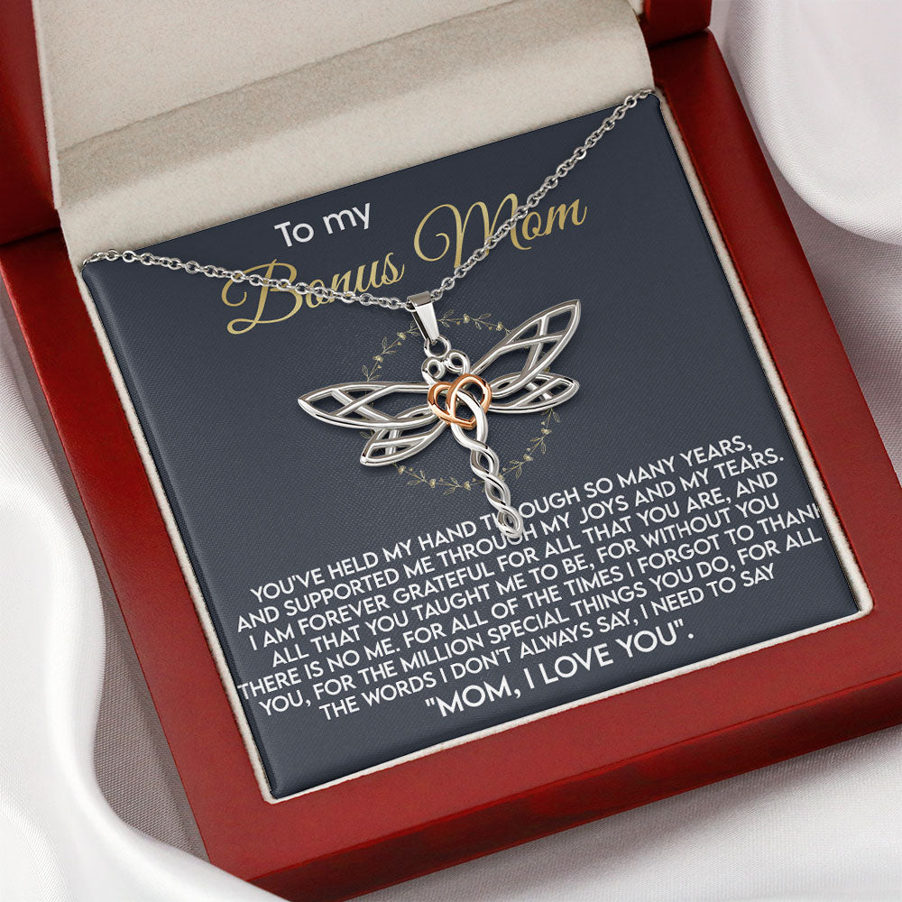 To My Bonus Mom Necklace Gift - Mom, I Love You - Love Knot, Alluring Beauty, Eternal Hope Necklace LX070D
