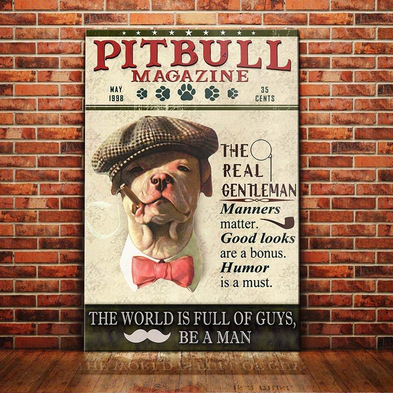 Pitbull Dog Magazine Canvas Wall Art, Wall Decor Visual Art