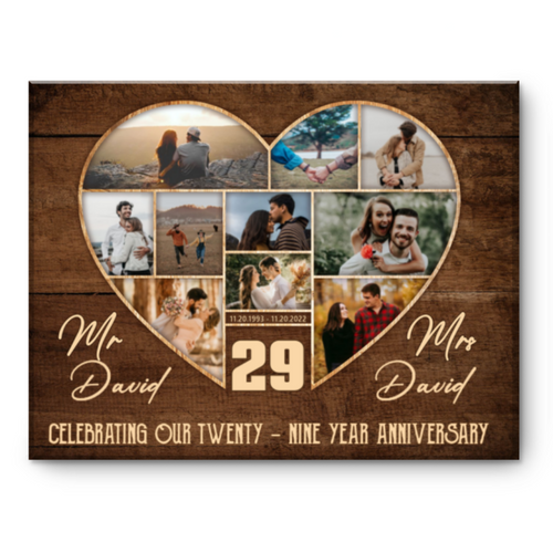 29th Wedding Anniversary Present, Gift For 29th Anniversary, Heart Shape Photo Collage