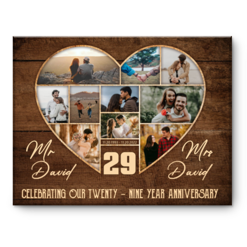 29th Wedding Anniversary Present, Gift For 29th Anniversary, Heart Shape Photo Collage