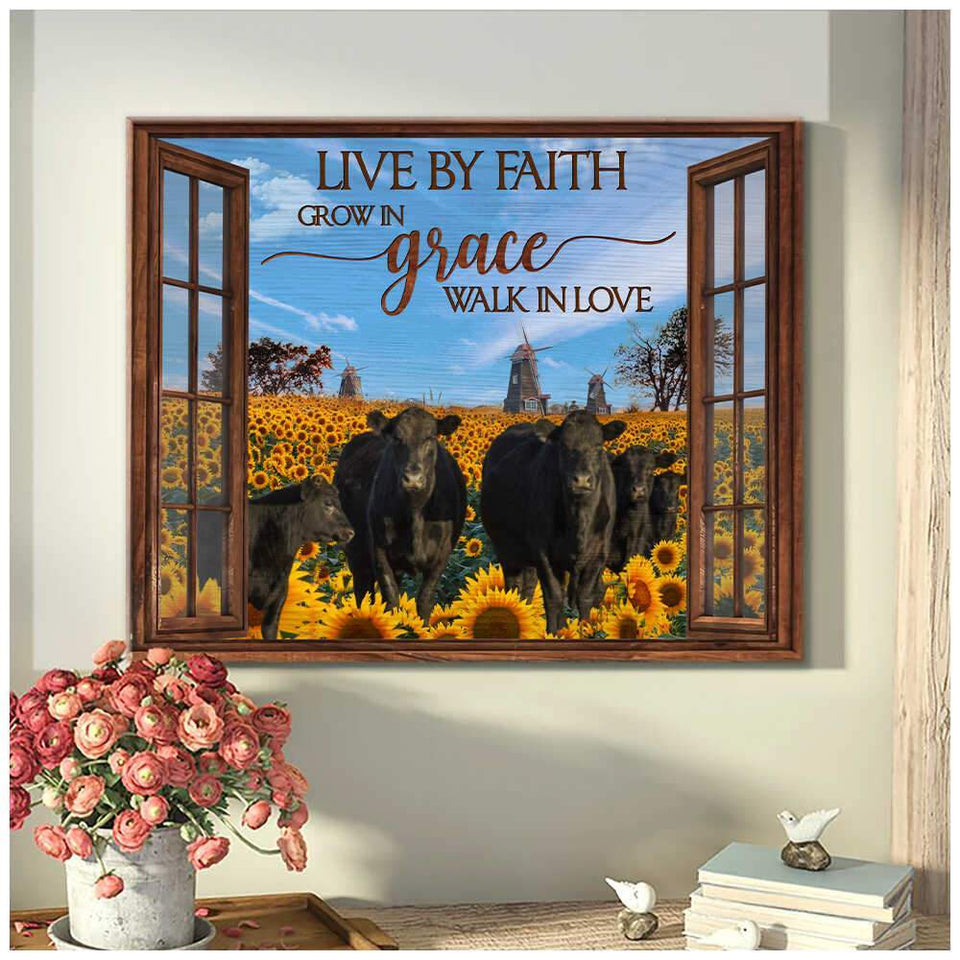 Window Farm Angus Cows Live By Faith Canvas Wall Art