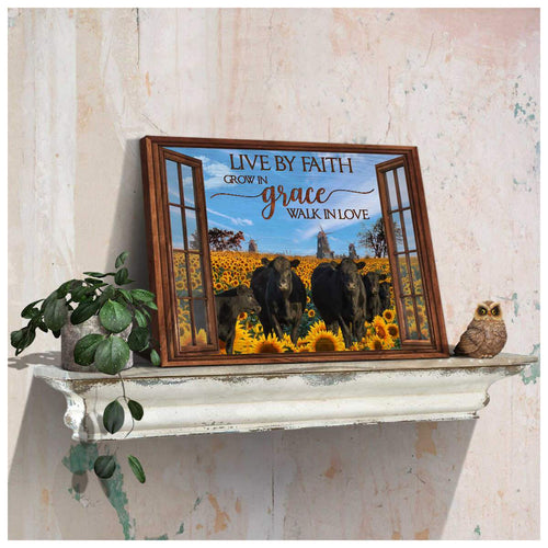Window Farm Angus Cows Live By Faith Canvas Wall Art