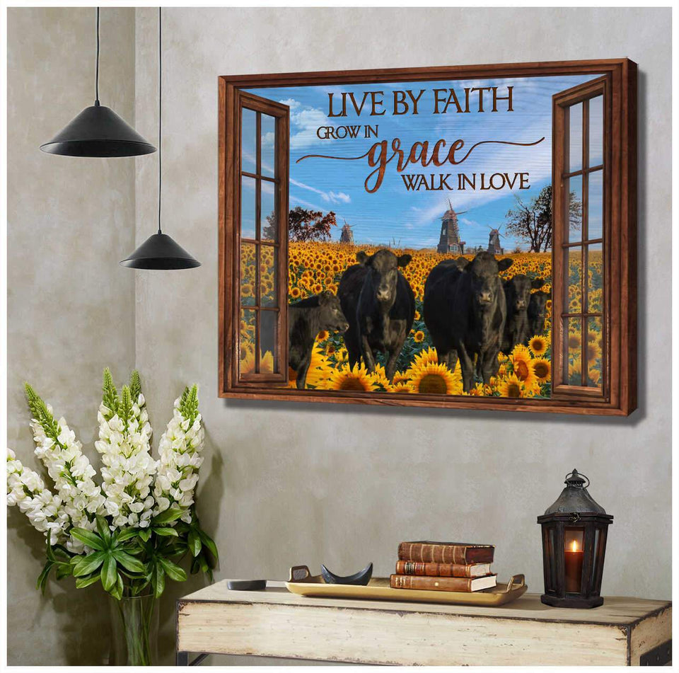 Window Farm Angus Cows Live By Faith Canvas Wall Art