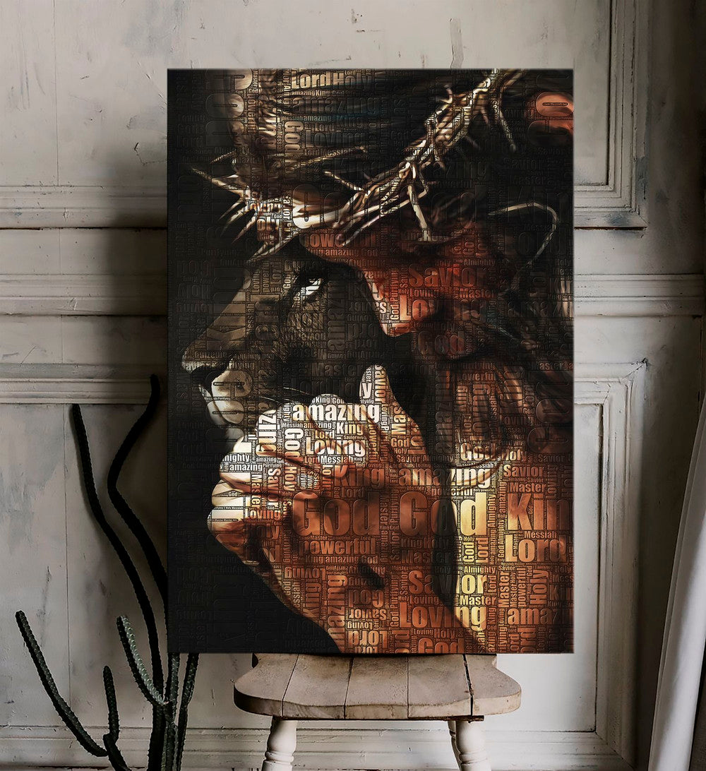 Jesus and lion Pray and believe - Matte Canvas