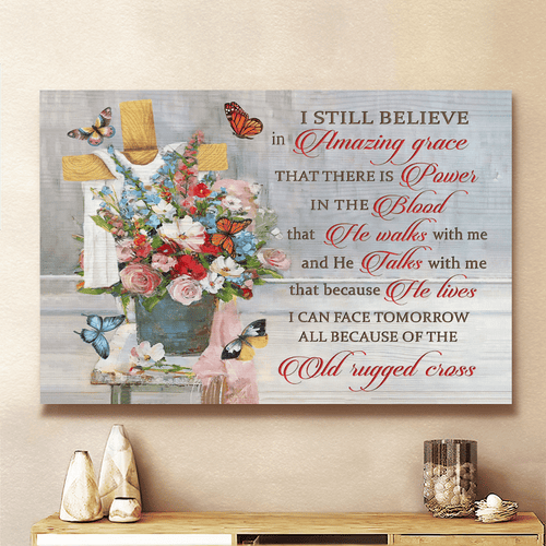 Watercolor Flowers Vase Jesus Old Rugged Cross Butterfly - Matte Canvas