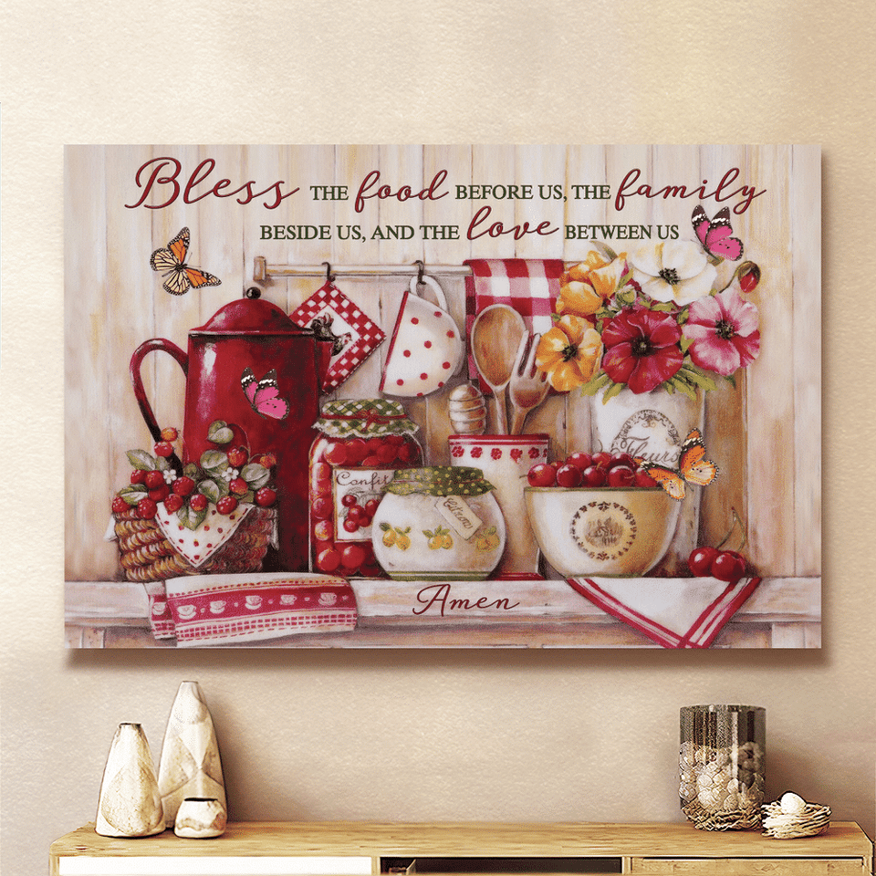 Butterfly kitchen utensils and tools bless the food before us - Matte Canvas