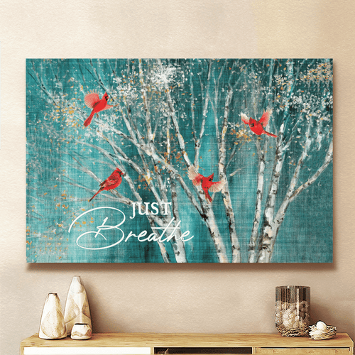 Blue Birch Cardinal Jesus Just Breathe - Matte Canvas
