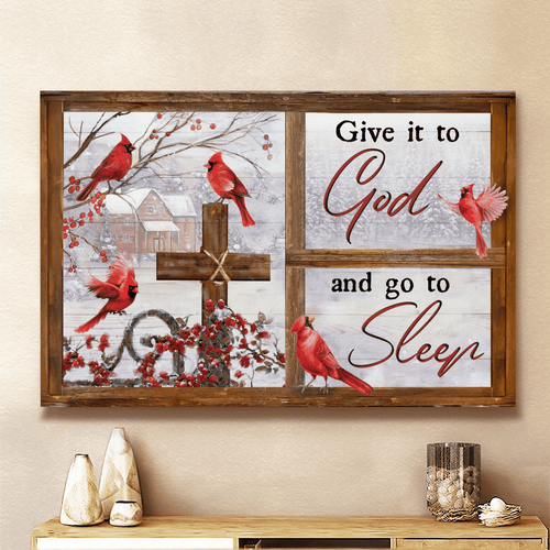 Cardinal Winter Village Window Frame Give It To God And Go To Sleep Jesus - Matte Canvas