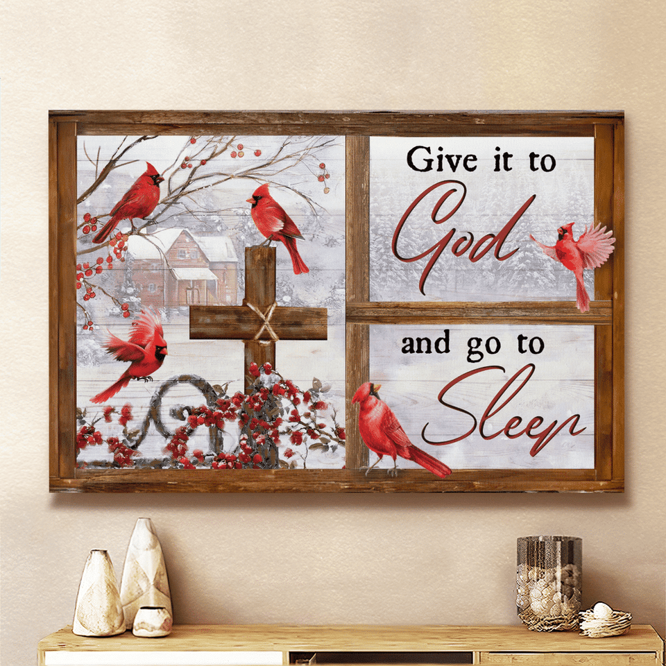 Cardinal Winter Village Window Frame Give It To God And Go To Sleep Jesus - Matte Canvas