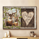 Deer Heart Shape Wood Carving God Bless Us With Love - Matte Canvas