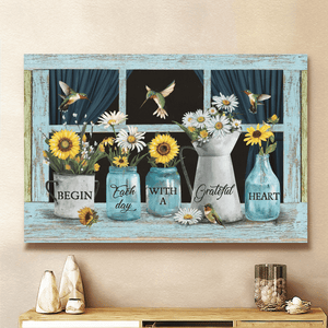 Beautiful sunflower daisy Begin each day with a grateful heart Christ - Matte Canvas