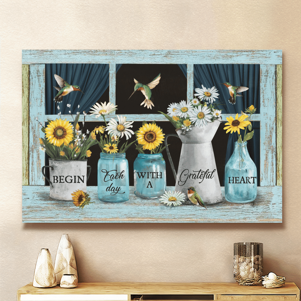 Beautiful sunflower daisy Begin each day with a grateful heart Christ - Matte Canvas